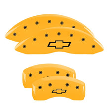 Load image into Gallery viewer, MGP 4 Caliper Covers Engraved Front &amp; Rear Bowtie Yellow finish black ch
