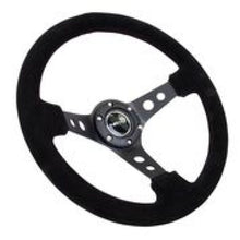 Load image into Gallery viewer, NRG Reinforced Steering Wheel (350mm / 3in. Deep) Blk Suede/Blk Stitch w/Black Circle Cutout Spokes
