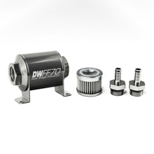 Load image into Gallery viewer, DeatschWerks Stainless Steel 3/8in 10 Micron Universal Inline Fuel Filter Housing Kit (70mm)
