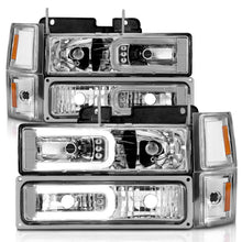 Load image into Gallery viewer, ANZO 88-98 Chevrolet C1500 Crystal Headlights w/Light Bar Chrome Housing w/ Signal Side Markers 8Pcs
