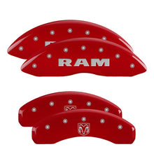 Load image into Gallery viewer, MGP 4 Caliper Covers Engraved Front &amp; Rear 2019 Ram 1500 Red Finish Silver Ram/Ram Head Logo

