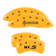 Load image into Gallery viewer, MGP 4 Caliper Covers Engraved Fr Lincoln Rr Star Logo Yellow Finish Blk Char 2009 Lincoln Navigator
