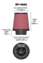 Load image into Gallery viewer, K&amp;N Universal Air Filter - Round Tapered 4in Flange ID / 5.375in Base OD / 4in Top OD / 5.5in H
