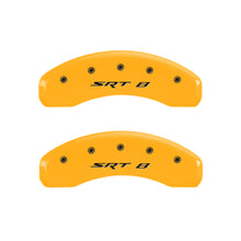 Load image into Gallery viewer, MGP 4 Caliper Covers Engraved Front &amp; Rear Srt8 Yellow Finish Black Char 2006 Jeep Commander
