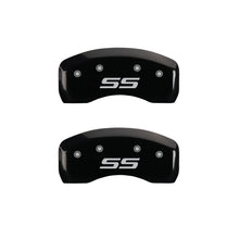 Load image into Gallery viewer, MGP 4 Caliper Covers Engraved Front &amp; Rear Monte Carlo style/SS Black finish silver ch
