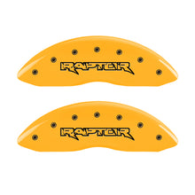 Load image into Gallery viewer, MGP 4 Caliper Covers Engraved Front &amp; Rear Raptor Yellow Finish Black Char 2011 Ford F-150
