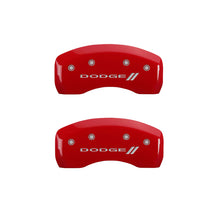 Load image into Gallery viewer, MGP 4 Caliper Covers Engraved Front &amp; Rear With stripes/Dodge Red finish silver ch
