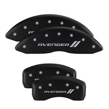 Load image into Gallery viewer, MGP 4 Caliper Covers Engraved Front &amp; Rear With stripes/Dodge Black finish silver ch
