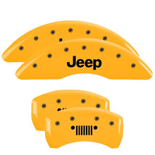 Load image into Gallery viewer, MGP 4 Caliper Covers Engraved Front &amp; Rear MGP Yellow Finish Black Char 2006 Jeep Commander
