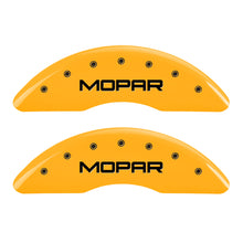 Load image into Gallery viewer, MGP 4 Caliper Covers Engraved Front &amp; Rear MOPAR Yellow finish black ch
