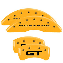 Load image into Gallery viewer, MGP 4 Caliper Covers Engraved Front 2015/Mustang Engraved Rear 2015/GT Yellow finish black ch
