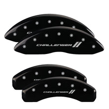 Load image into Gallery viewer, MGP 4 Caliper Covers Engraved Front &amp; Rear With stripes/Challenger Black finish silver ch
