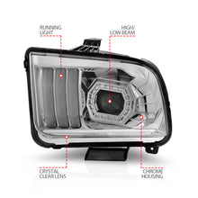 Load image into Gallery viewer, ANZO 05-09 Ford Mustang (w/Factory Halogen HL Only) Projector Headlights w/Light Bar Chrome Housing
