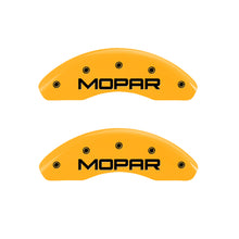 Load image into Gallery viewer, MGP 4 Caliper Covers Engraved Front &amp; Rear MOPAR Yellow finish black ch

