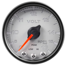 Load image into Gallery viewer, AutoMeter Gauge Voltmeter 2-1/16in. 16V Stepper Motor W/Peak &amp; Warn Slvr/Blk Spek-Pro

