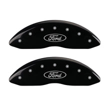 Load image into Gallery viewer, MGP 4 Caliper Covers Engraved Front &amp; Rear Oval logo/Ford Black finish silver ch

