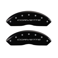 Load image into Gallery viewer, MGP 4 Caliper Covers Engraved Front &amp; Rear C5/Corvette Black finish silver ch
