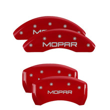 Load image into Gallery viewer, MGP 4 Caliper Covers Engraved Front &amp; Rear MOPAR Red finish silver ch
