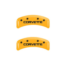 Load image into Gallery viewer, MGP 4 Caliper Covers Engraved F &amp; R C4/Corvette Yellow Finish Black Char 1988 Chevrolet Corvette
