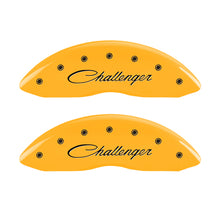 Load image into Gallery viewer, MGP 4 Caliper Covers Engraved Front &amp; Rear Cursive/Challenger Yellow finish black ch
