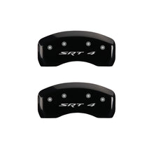 Load image into Gallery viewer, MGP 4 Caliper Covers Engraved Front &amp; Rear SRT4 Black finish silver ch
