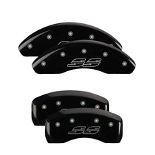 Load image into Gallery viewer, MGP 4 Caliper Covers Engraved Front &amp; Rear Impala style/SS Black finish silver ch
