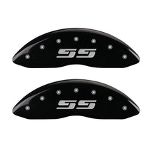 Load image into Gallery viewer, MGP 2 Caliper Covers Eng Front Silverado SS Blk Finish Sil Char 2008 Chevy Silverado 1500
