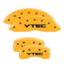 Load image into Gallery viewer, MGP 4 Caliper Covers Engraved Front &amp; Rear Vtech Yellow Finish Black Char 2009 Honda Ridgeline
