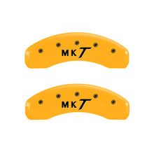 Load image into Gallery viewer, MGP 4 Caliper Covers Engraved Front Lincoln Engraved Rear MKT Yellow finish black ch
