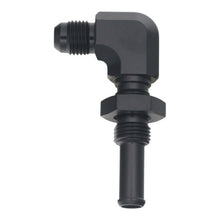 Load image into Gallery viewer, DeatschWerks 6AN Male Flare to 90-Degree 3/8in Single Hose Barb - Anodized Matte Black
