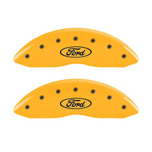 Load image into Gallery viewer, MGP Front set 2 Caliper Covers Engraved Front Oval logo/Ford Yellow finish black ch
