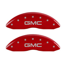 Load image into Gallery viewer, MGP 4 Caliper Covers Engraved Front &amp; Rear GMC Red Finish Silver Char 2011 GMC Savana 2500
