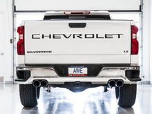Load image into Gallery viewer, AWE Tuning 4th Gen GM 1500 6.2L 0FG Catback Split Rear Exit (w/ Bumper Cutouts) - Quad Chrome Tips
