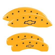 Load image into Gallery viewer, MGP 4 Caliper Covers Engraved Front &amp; Rear Bowtie Yellow Finish Black Char 2004 Chevrolet SSR
