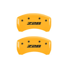 Load image into Gallery viewer, MGP 4 Caliper Covers Engraved Front Camaro Rear Z28 Yellow Finish Black Char 2000 Chevy Camaro
