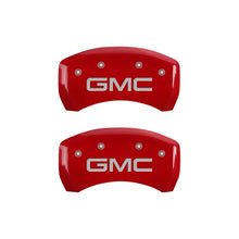 Load image into Gallery viewer, MGP 4 Caliper Covers Engraved Front &amp; Rear GMC Red finish silver ch
