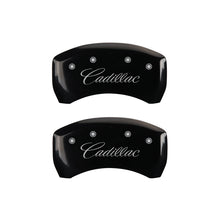 Load image into Gallery viewer, MGP 4 Caliper Covers Engraved Front &amp; Rear Cursive/Cadillac Black finish silver ch
