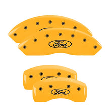 Load image into Gallery viewer, MGP 4 Caliper Covers Engraved Front &amp; Rear Oval logo/Ford Yellow finish black ch
