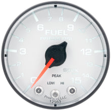 Load image into Gallery viewer, Autometer Spek-Pro Gauge Fuel Press 2 1/16in 15psi Stepper Motor W/Peak &amp; Warn Wht/Blk
