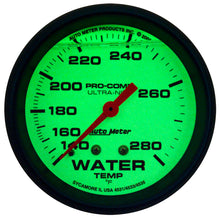 Load image into Gallery viewer, AutoMeter Gauge Wtemp 2-5/8in. 140-280 Deg. F Liq Filld Mech 4ft. Glow In Dark Ultra-Nite
