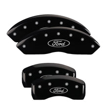 Load image into Gallery viewer, MGP 4 Caliper Covers Engraved Front &amp; Rear Oval Logo/Ford Black Finish Silver Char 2017 Ford Fusion
