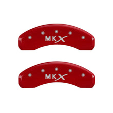 Load image into Gallery viewer, MGP 4 Caliper Covers Engraved Front Lincoln Engraved Rear MKX Red finish silver ch
