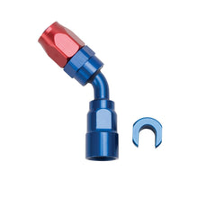 Load image into Gallery viewer, Russell Performance 5/16in SAE Quick Disc Female to -6 Hose Red/Blue 45 Degree Hose End

