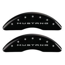 Load image into Gallery viewer, MGP 4 Caliper Covers Engraved Front 2015/Mustang Engraved Rear 2015/37 Black finish silver ch
