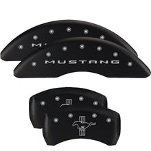Load image into Gallery viewer, MGP 4 Caliper Covers Engraved Front 2015/Mustang Engraved Rear 2015/Bar &amp; Pony Black finish slvr ch
