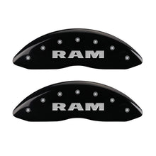 Load image into Gallery viewer, MGP 4 Caliper Covers Engraved Front RAM Engraved Rear RAMHEAD Black finish silver ch
