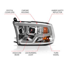 Load image into Gallery viewer, ANZO 09-18 Dodge Ram 1500 Plank Style Projector Headlights Chrome w/ Halo
