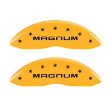 Load image into Gallery viewer, MGP 4 Caliper Covers Engraved Front &amp; Rear Magnum Yellow Finish Black Char 2006 Dodge Charger
