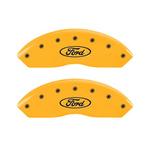 Load image into Gallery viewer, MGP 2 Caliper Covers Engraved Front Oval Logo/Ford Yellow Finish Blk Char 2011 Ford Focus
