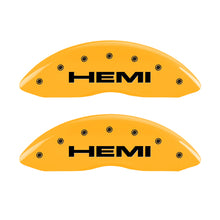 Load image into Gallery viewer, MGP 4 Caliper Covers Engraved Front &amp; Rear Hemi Yellow Finish Black Char 2006 Jeep Commander
